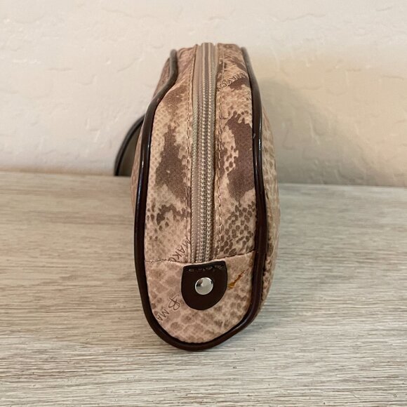 B Makowsky Brown Reptile Snake Print Pouch Wristlet with Strap - Picture 6 of 10